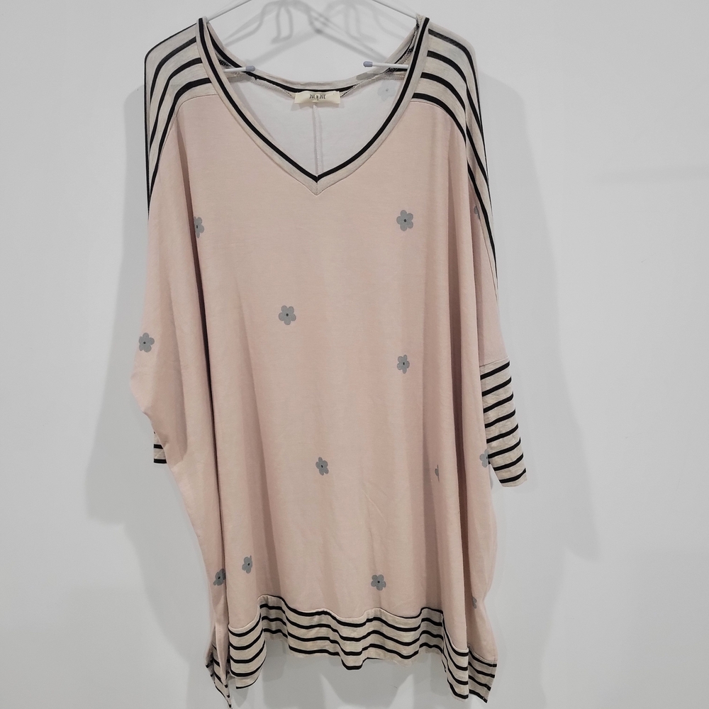 NWOT Jade By Jane Pink Oversized Tunic With Flowers / Size 3X / ⭐️Made In USA⭐️